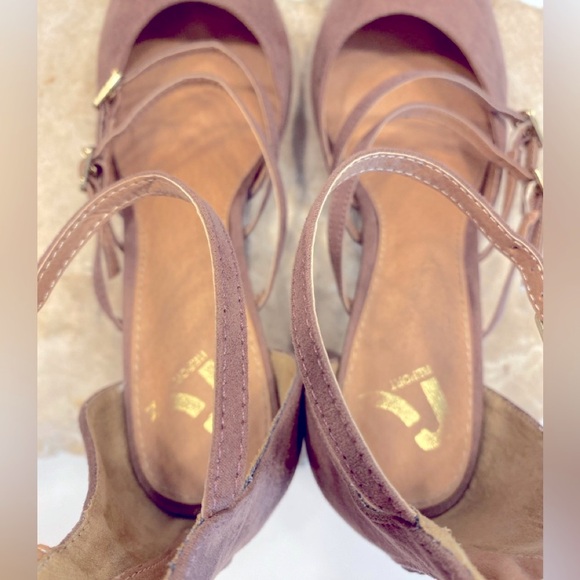 Sz 8 Report 9 Lolly Starps Sueded Strappy High Block Heel Closed Round Toe Pumps - Picture 11 of 12